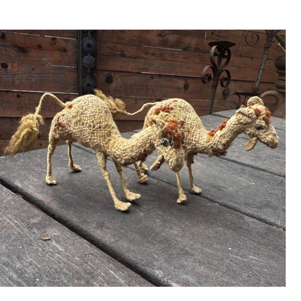 Vintage Woven Jute Rope Camel Figurines - Set of 2